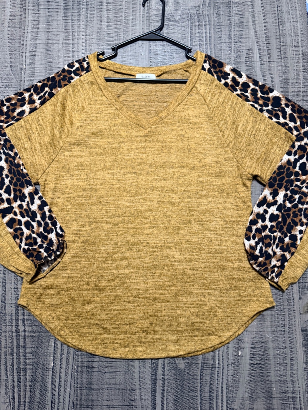 Leopard-Trim Mustard Crewneck Sweater - Women